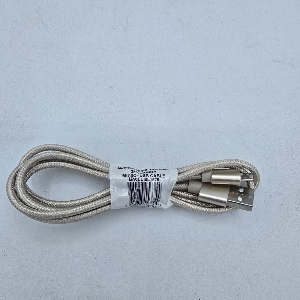 Wireless Gear 3FT Micro USB  Fabric Cable - White Gold